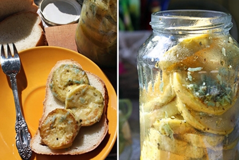 l'apparition de courgettes frites dans un bocal